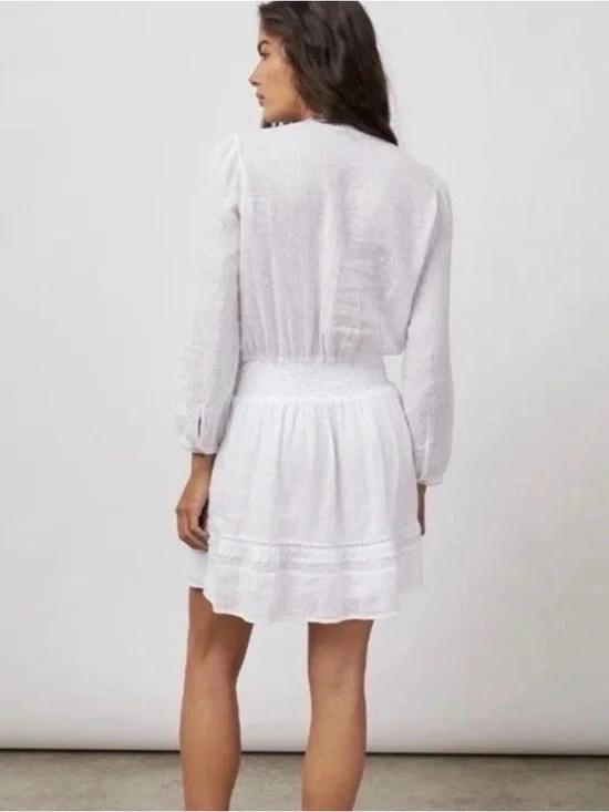 Rails Jasmine White Lace Detail Dress Women’s Small Linen Cotton Blend $228 - Picture 3 of 12
